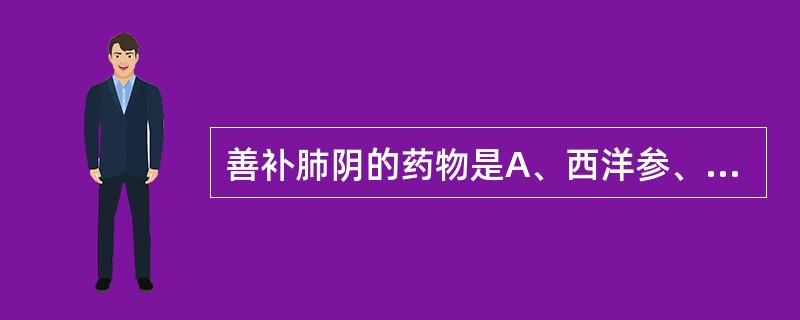 善补肺阴的药物是A、西洋参、山药B、沙参、玉竹C、麦冬、天冬D、石斛、白术E、百