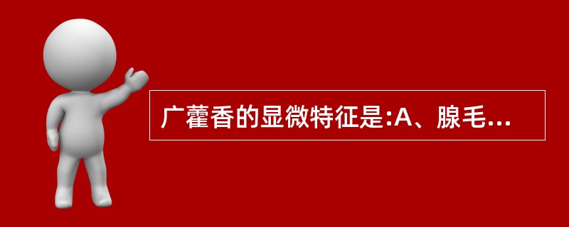 广藿香的显微特征是:A、腺毛B、非腺毛C、间隙腺毛D、腺鳞E、直轴式气孔