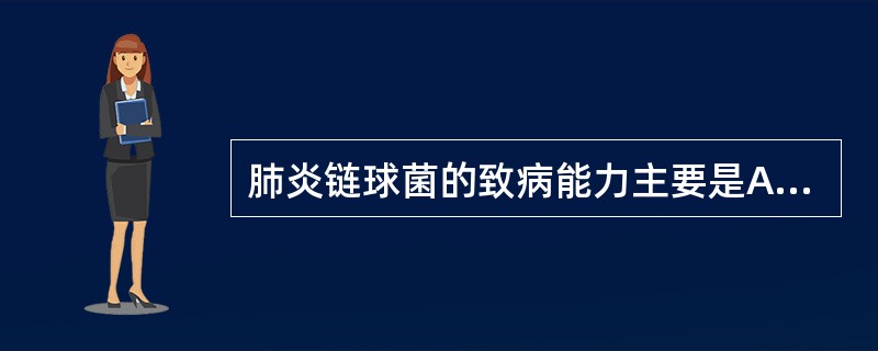 肺炎链球菌的致病能力主要是A、内毒素B、外毒素C、芽胞D、鞭毛E、荚膜