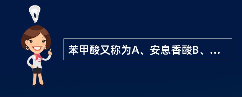 苯甲酸又称为A、安息香酸B、乙酸C、草酸D、琥珀酸E、苹果酸