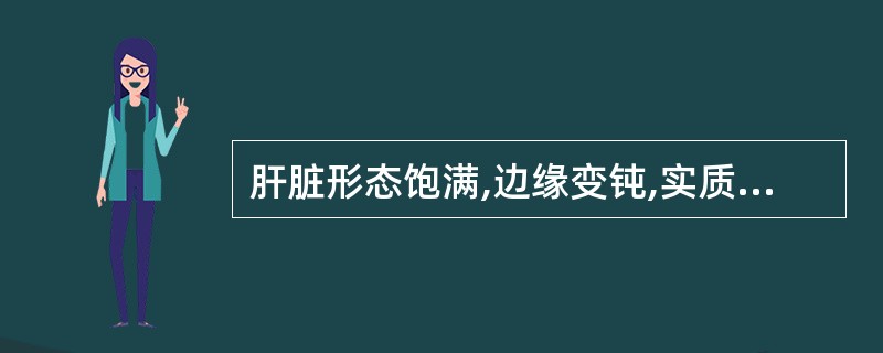 肝脏形态饱满,边缘变钝,实质回声增强,呈密集的细小点状,肝门区门静脉左支旁见片状