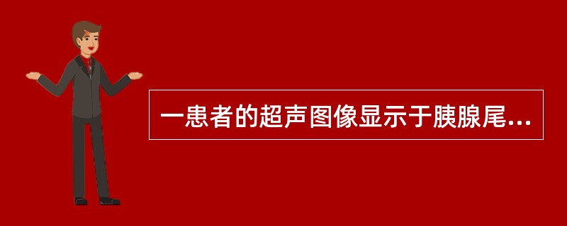 一患者的超声图像显示于胰腺尾部可见一包膜光整的多房性囊性结构,囊壁较厚并伴乳头状