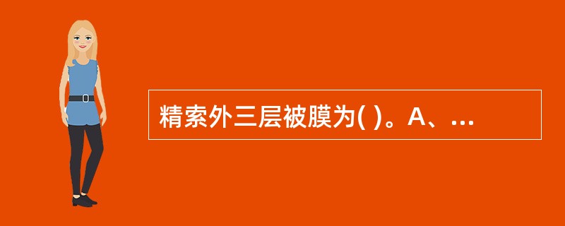 精索外三层被膜为( )。A、精索外筋膜、提睾肌、精索内筋膜B、精索鞘膜 睾提肌