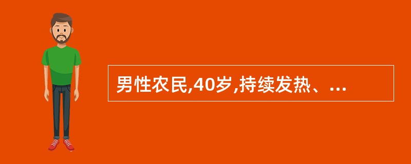 男性农民,40岁,持续发热、右下胸胀痛1个月,体温37~39℃,伴盗汗及消瘦,2