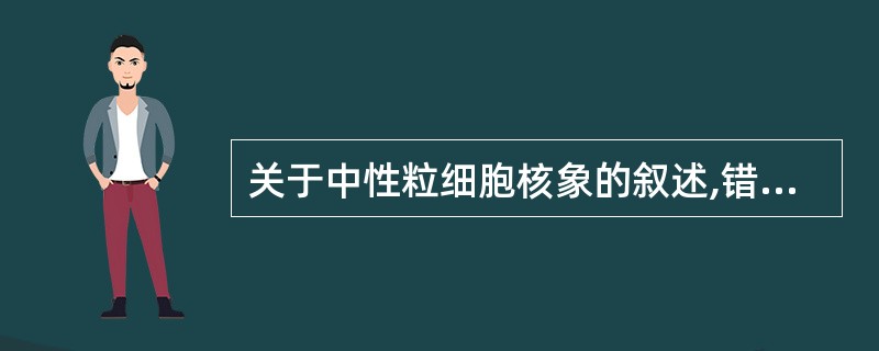 关于中性粒细胞核象的叙述,错误的是