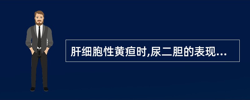 肝细胞性黄疸时,尿二胆的表现是A、尿胆原(£«),尿胆红素(£«)B、尿胆原(£