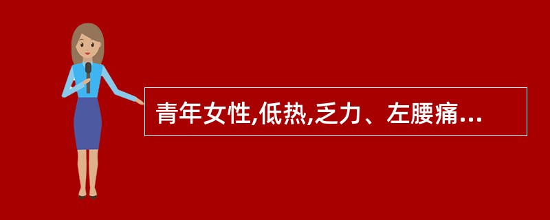 青年女性,低热,乏力、左腰痛3个月余。 CT示左肾影增大,左肾上极密度不均,有斑