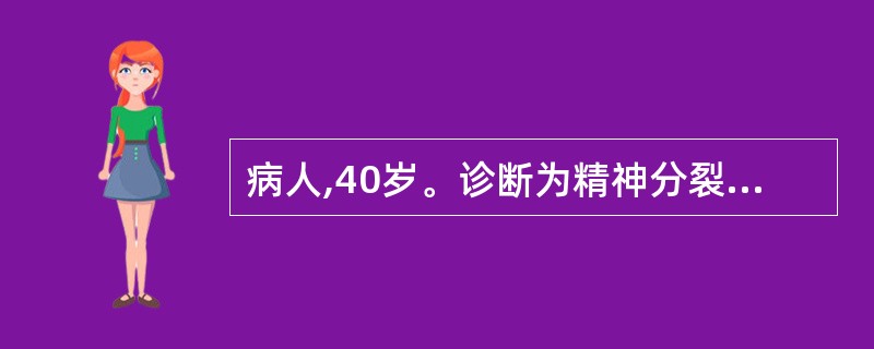 病人,40岁。诊断为精神分裂症,因自行停药,病情反复而第2次入院,既往使用抗精神