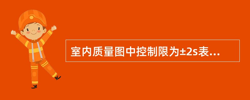 室内质量图中控制限为±2s表示 ( )A、0.3%的质控结果在此范围之外B、1%