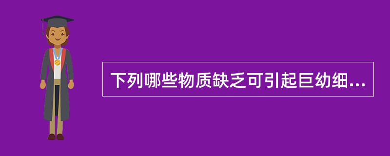 下列哪些物质缺乏可引起巨幼细胞性贫血A、铁B、叶酸C、维生素BD、维生素CE、G