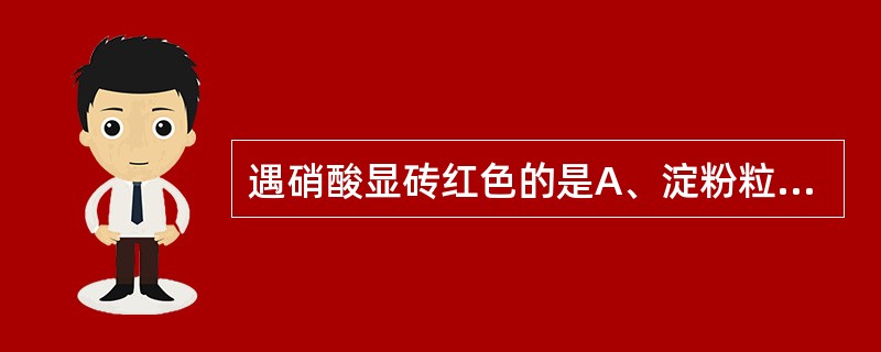 遇硝酸显砖红色的是A、淀粉粒B、糊粉粒C、挥发油D、脂肪E、菊糖