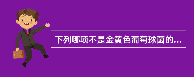 下列哪项不是金黄色葡萄球菌的特点( )。A、产生耐热核酸酶B、血浆凝固酶试验阳性