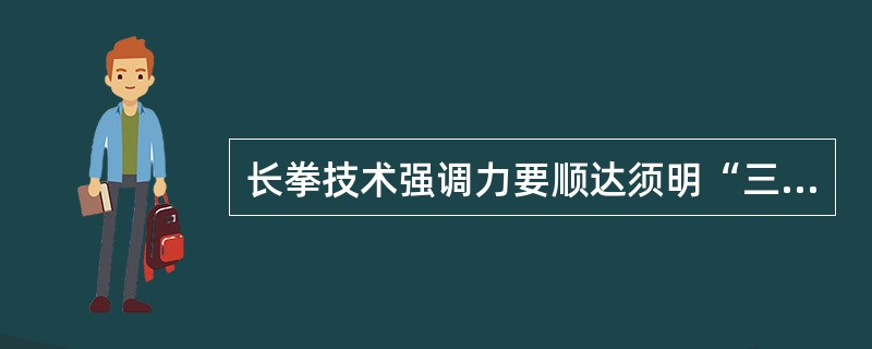 长拳技术强调力要顺达须明“三节”、“六合”。传统武术技法中,一般将人体分为三节,