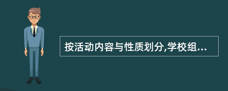 按活动内容与性质划分,学校组织可以分为五类:政治性组织、行政性组织、群众性组织、