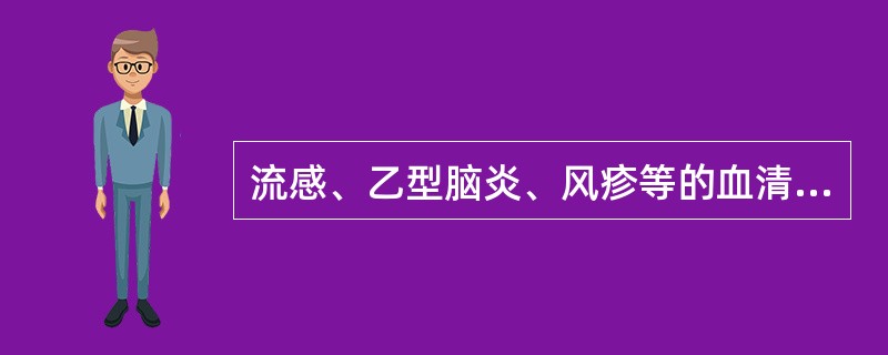 流感、乙型脑炎、风疹等的血清学诊断最常用的方法是:A、中和试验B、补体结合试验C