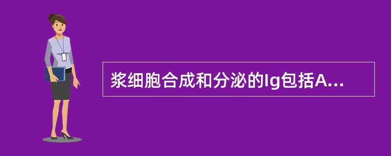 浆细胞合成和分泌的Ig包括A、IgLB、IgGC、IgMD、IgAE、IgD -