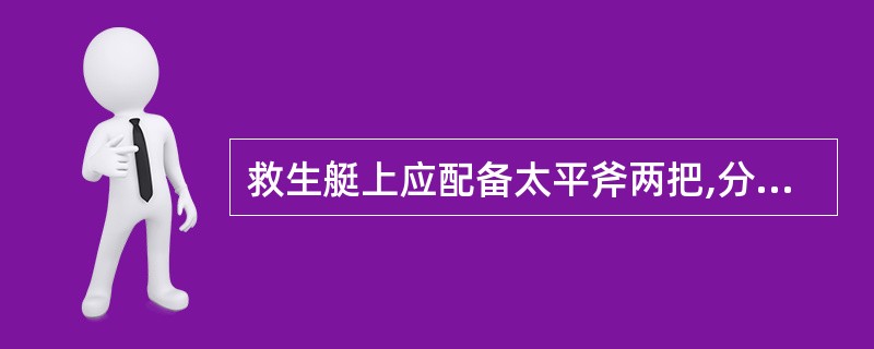 救生艇上应配备太平斧两把,分别存放在()