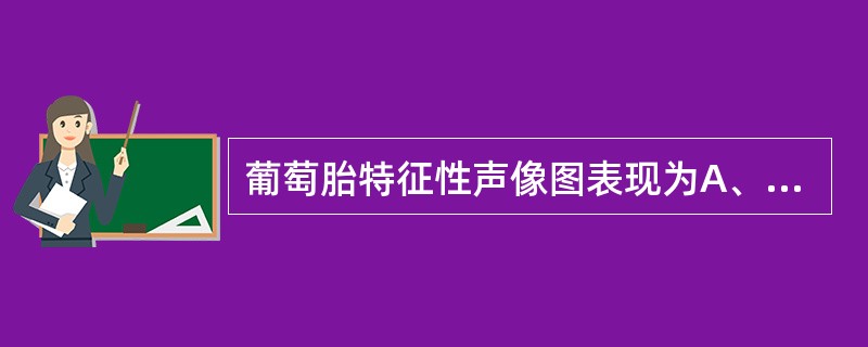 葡萄胎特征性声像图表现为A、子宫大于孕周B、双侧卵巢囊肿C、子宫肌层回声不均匀D