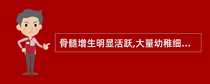 骨髓增生明显活跃,大量幼稚细胞中有紫捆样Auer小体,POX强阳性,CD34£­