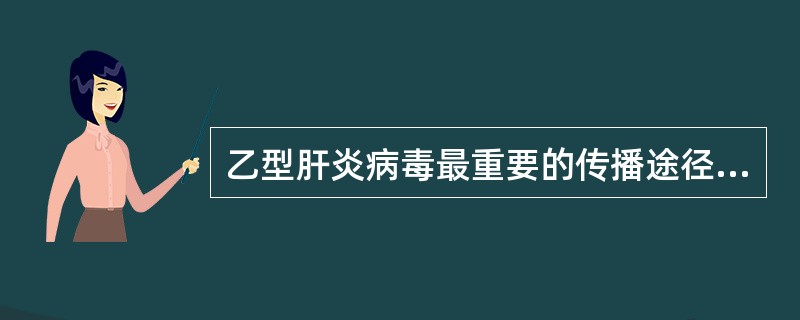 乙型肝炎病毒最重要的传播途径是A、消化道B、输血及血源性传播C、虫媒传播D、性接