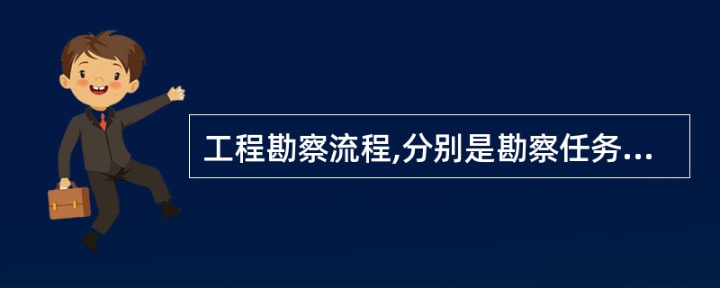 工程勘察流程,分别是勘察任务审核、勘察任务安排、工程勘察准备和两次环境验收。(