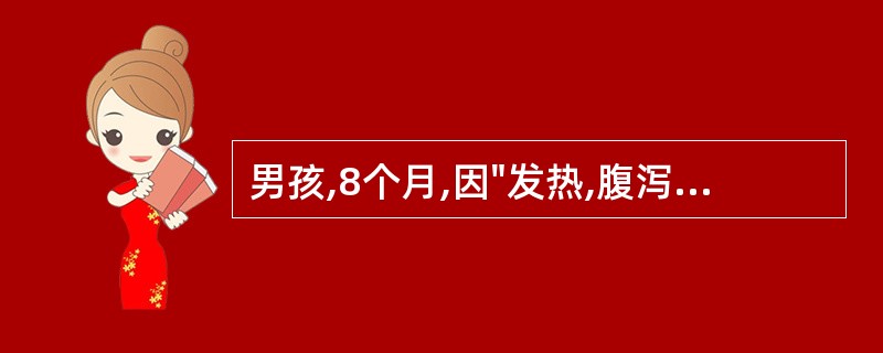 男孩,8个月,因"发热,腹泻2天"入院。入院前2天无明显诱因出现发热,体温波动于