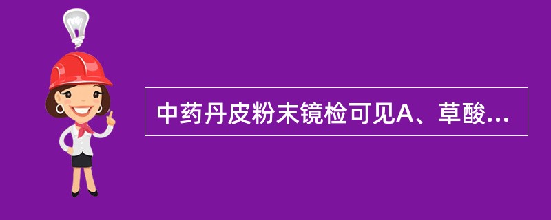 中药丹皮粉末镜检可见A、草酸钙簇晶B、草酸钙砂晶C、草酸钙方晶D、草酸钙针晶E、