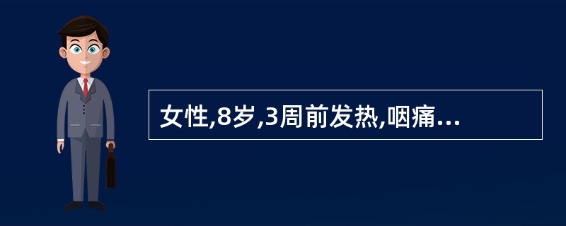 女性,8岁,3周前发热,咽痛,1周来眼睑轻度水肿,1天前突然剧烈头痛,全身抽搐,