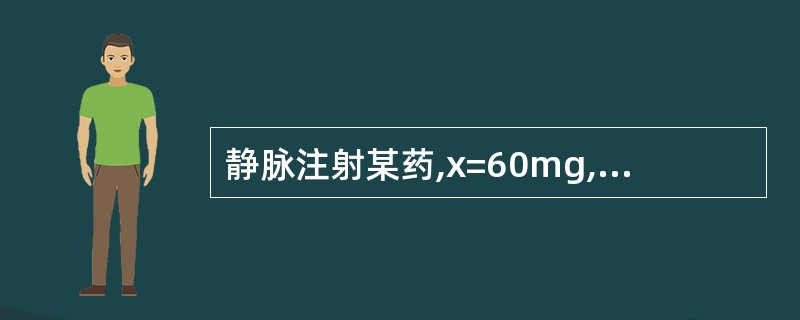 静脉注射某药,x=60mg,若初始血药浓度为15μg£¯ml,其表观分布容积V为