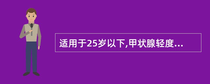 适用于25岁以下,甲状腺轻度肿大治疗的是A、肾上腺皮质激素B、放射性IC、手术治