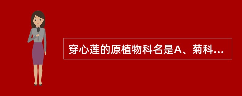 穿心莲的原植物科名是A、菊科B、唇形科C、麻黄科D、爵床科E、豆科