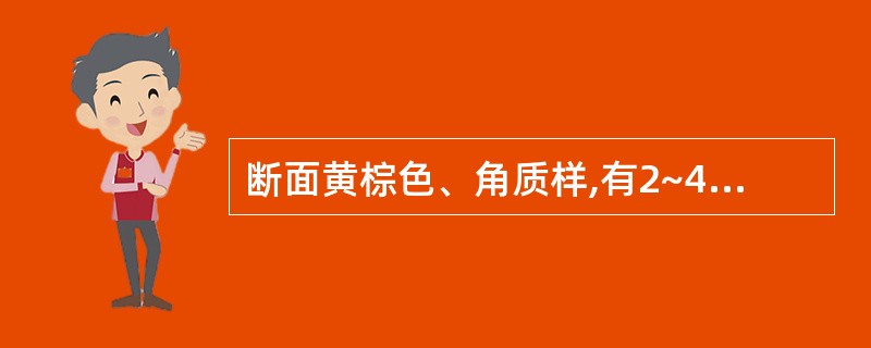 断面黄棕色、角质样,有2~4轮黄白色小点,中央有黄白色木心的药材是A、龙胆B、何