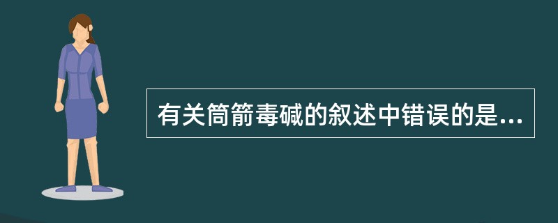 有关筒箭毒碱的叙述中错误的是A、口服易吸收B、能阻断骨骼肌N受体C、能引起骨骼肌