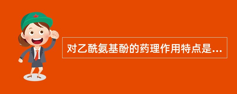 对乙酰氨基酚的药理作用特点是A、抗炎作用强,解热镇痛作用弱B、解热镇痛作用缓和持