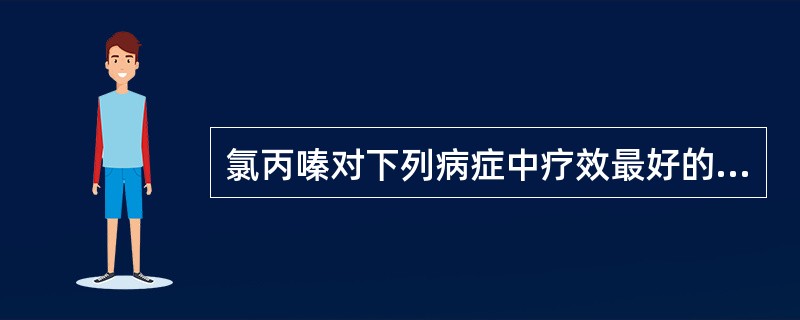 氯丙嗪对下列病症中疗效最好的是A、精神分裂症B、抑郁症C、精神紧张症D、躁狂抑郁