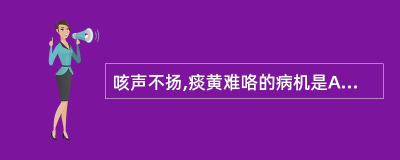 咳声不扬,痰黄难咯的病机是A、痰湿阻肺B、风邪犯肺C、寒邪犯肺D、燥邪犯肺E、热