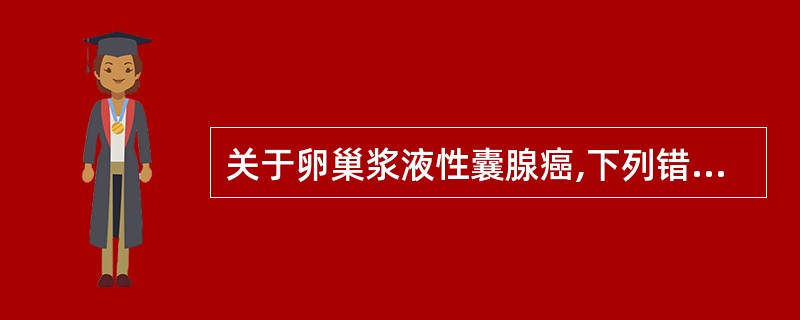 关于卵巢浆液性囊腺癌,下列错误的是A、为成人最常见的卵巢恶性肿瘤B、肿瘤生长较快