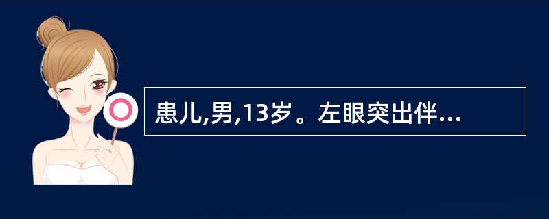 患儿,男,13岁。左眼突出伴视力下降2个月。CT示左侧视神经柱形增粗,有轻度强化