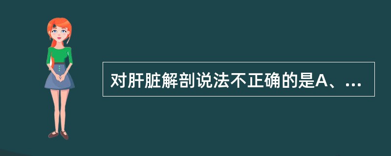 对肝脏解剖说法不正确的是A、位于右季肋区和腹上区B、肝动脉是肝的功能血管C、上面