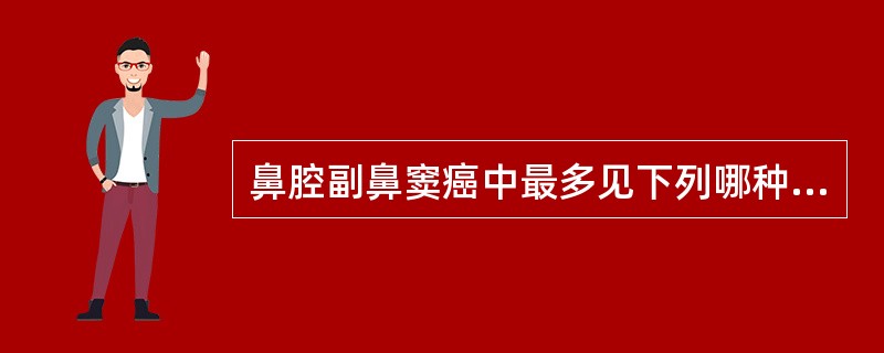 鼻腔副鼻窦癌中最多见下列哪种病理类型?( )A、肉瘤B、鳞状细胞癌C、淋巴癌D、