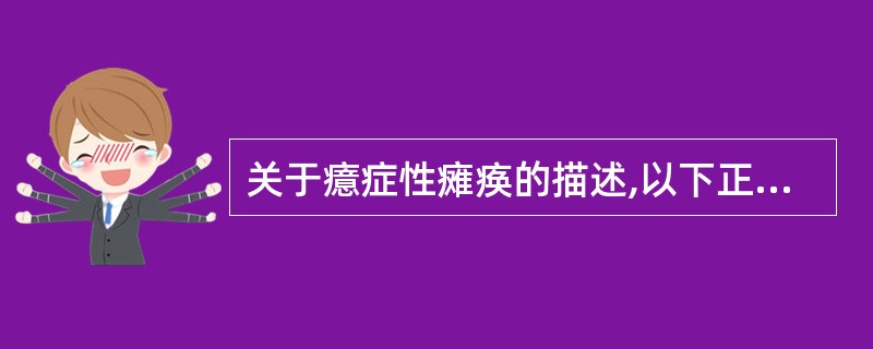 关于癔症性瘫痪的描述,以下正确的是A、瘫痪为紧张性硬瘫B、病程长者也不会出现肌肉