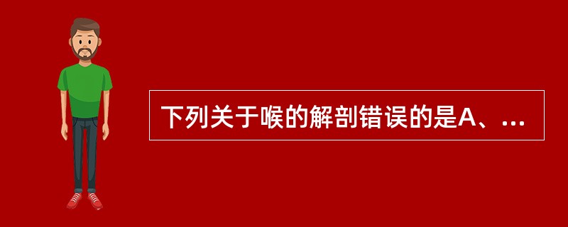 下列关于喉的解剖错误的是A、舌骨上会厌及舌骨下会厌均属声门上区B、声门区包括声带