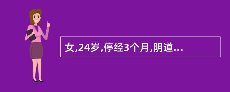 女,24岁,停经3个月,阴道淋漓流血2个月,阴道前壁有胡桃大紫蓝色结节,子宫软,