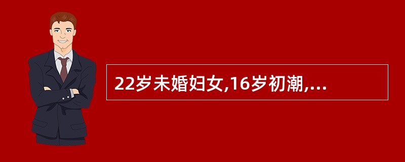 22岁未婚妇女,16岁初潮,以后月经周期较规律。两年前患病后,经量逐渐减少,半年