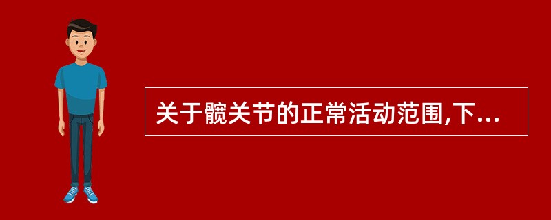 关于髋关节的正常活动范围,下列错误的是A、0°(伸),150°(屈)B、过伸25