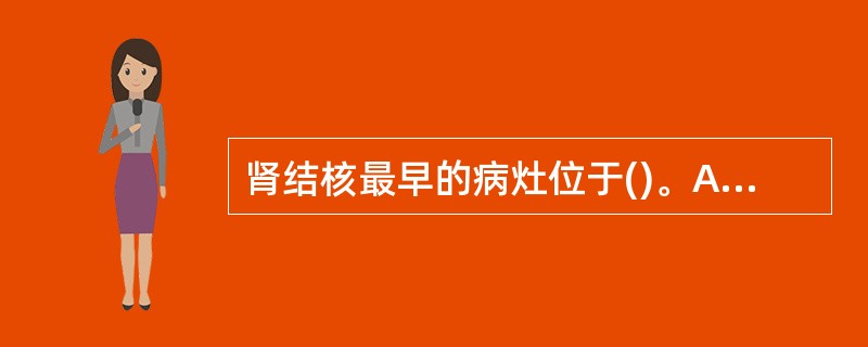 肾结核最早的病灶位于()。A、肾乳头部B、肾小球内C、肾小管内D、肾盂内E、肾盏