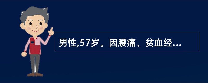 男性,57岁。因腰痛、贫血经检查确诊为多发性骨髓瘤,入院后检查结果是Hb83g£