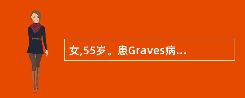 女,55岁。患Graves病3年,1周来心悸咳嗽,夜间重。查体:心房颤动,两肺底