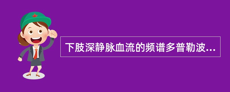 下肢深静脉血流的频谱多普勒波形特点是:()。A、呈有规律的尖峰脉动波形B、频谱波