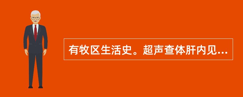 有牧区生活史。超声查体肝内见外壁光滑的厚壁囊肿,其内见过个大小不等圆形无回声区,